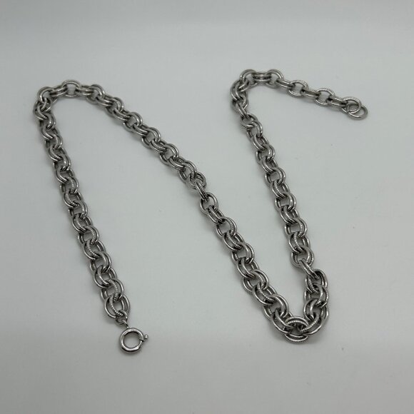 Vintage Chunky Silver-tone Chain Necklace Double Link Statement Chainmaille 20" - Picture 13 of 14